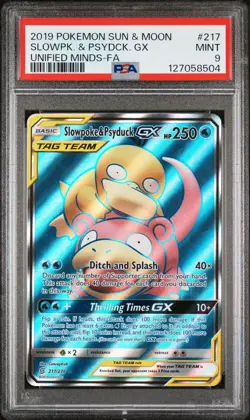 2019 POKEMON SUN & MOON UNIFIED MINDS #217 FULL ART/SLOWPOKE & PSYDUCK GX PSA 9 - Image 1