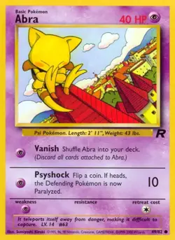 Abra Pokemon Card Pokemon TCG Team Rocket Set 49/82 Pristine Condition 1995 - Image 1