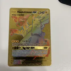 POKEMON PIKACHU & ZEKROM GX TAG TEAM GOLD FOIL RAINBOW ART CARD HP240 - Image 1