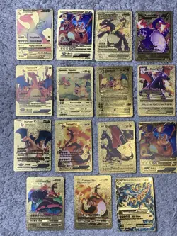 Set of 15 Charizard V, VMax, GX &More Gold Foil Fan Art Cards - Image 1