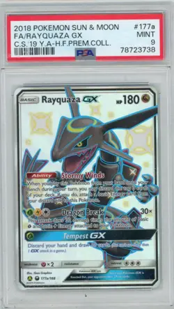 2018 Pokemon Celestial Storm FA/Rayquaza GX 177a/168 Premium Collection PSA 9 - Image 1
