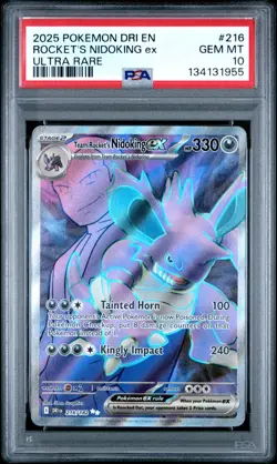 2025 POKEMON DRI EN-DESTINED RIVALS ULTRA RARE TEAM ROCKET'S NIDOKING EX PSA 10 - Image 1