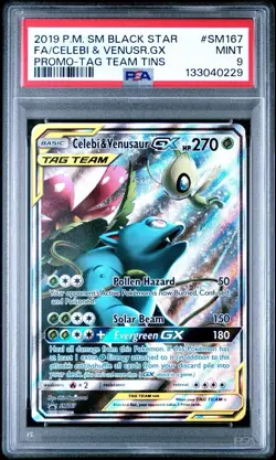 2019 POKEMON SM BLACK STAR PROMO #SM167 FULL ART/CELEBI & VENUSAUR GX PSA 9 - Image 1