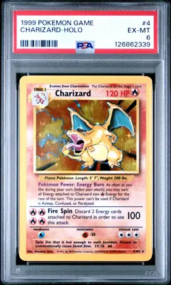 1999 POKEMON BASE SET UNLIMITED #4 CHARIZARD-HOLO PSA 6 - Image 1