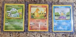 Pokemon TCG 1999 3 Card Set Base Set Base Set 2 Bulbasaur Charmander Squirtle EX - Image 1