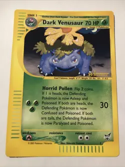 2003 JUMBO Pokemon English Best of Game Promo Winner Dark Venusaur #7 LP - Image 1
