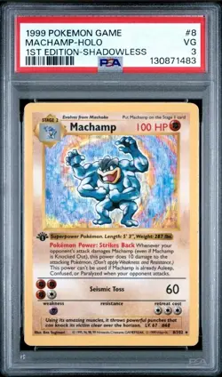 1999 Machamp Pokemon Card PSA 3 1st Edition Shadowless Base Set 8/102 VG - Image 1