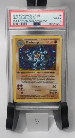 1999 Machamp 1st Edition Shadowless Holo Base Set Pokemon #8 PSA 4 - Image 1