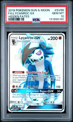 PSA 10 Lycanroc GX Shiny Full Art SV66/SV94 Hidden Fates Pokemon Gem Mint - Image 1