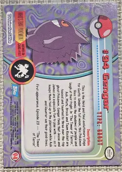 Topps Pokemon 2000 TV Animation Gengar 94 Non Holo Blue Logo - NM - Image 2