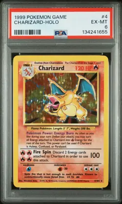 1999 POKEMON BASE SET UNLIMITED #4 CHARIZARD-HOLO PSA 6 - Image 1