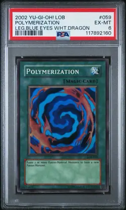 2002 Yu-Gi-Oh! Polymerization Legend of Blue Eyes LOB Unlimited Super Rare PSA 6 - Image 1