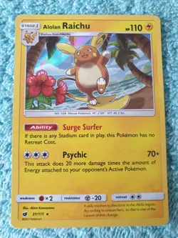 ALOLAN RAICHU 31/111 HOLO & REGULAR VERSIONS CRIMSON INVASION POKEMON CARDS - Image 2