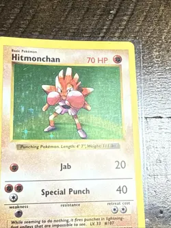 1999 Pokemon, Base Set Shadowless, #7/102 Hitmonchan, Holo Rare Card - Image 2