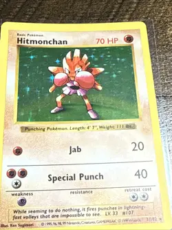 1999 Pokemon, Base Set Shadowless, #7/102 Hitmonchan, Holo Rare Card - Image 3