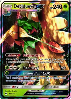 Pokemon TCG Decidueye GX Sun & Moon Base Set 12/149 Holo Ultra Rare VLP - Image 1