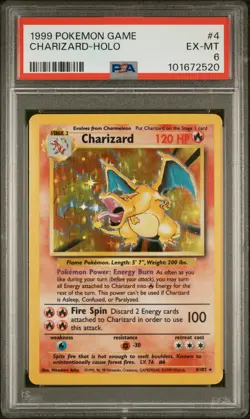 1999 POKEMON BASE SET UNLIMITED #4 CHARIZARD-HOLO PSA 6 - Image 1