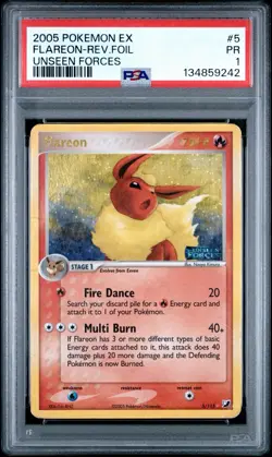 PSA 1 Flareon 5/115 EX Unseen Forces Reverse Holo Foil Stamped 2005 Pokemon PR - Image 1