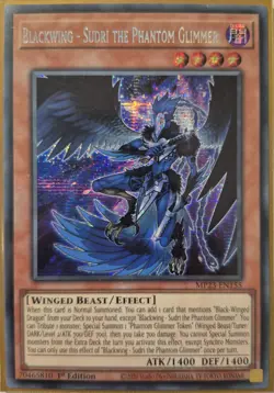 YuGiOh Blackwing - Sudri the Phantom Glimmer Secret Rare 1st Edition MP23-EN155 - Image 1