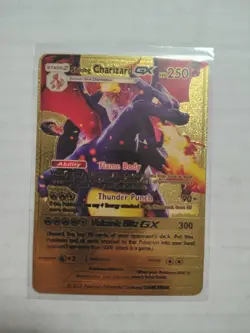 Shining Charizard GX Gold Foil Fan Art Vinyl Textured Collector Pokemon Card - Image 1