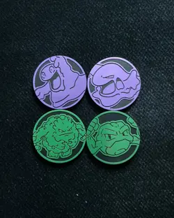 Pokemon TCG Gyarados Venusaur Glow in the Dark Coins Green Purple Lot*4 -LU57 - Image 1