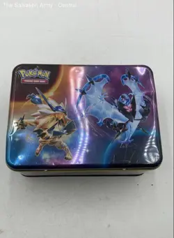 Pokemon Trading Cards Game In Rectangular Multicolor Metal Box Lot Of - Image 1