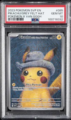 2023 POKEMON SVP EN-SV BLACK STAR PROMO #085 PIKACHU WITH GREY FELT HAT PSA 10 - Image 1