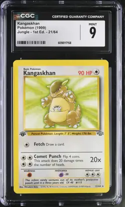 CGC 9 MINT Kangaskhan 1999 Jungle 1st Edition 21/64 Pokemon Card - Image 1