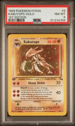 PSA 8 Kabutops 9/62 Fossil Holo 1st Edition Pokemon Card - Image 1
