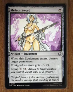 Meteor Sword Altered Art Hand Painted MTG Magic the Gathering Anime Girl Avatar - Image 1