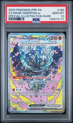 2025 POKEMON PRE EN CS MASK MASK OGERPON EX SPECIAL ILLUSTRATION RARE #160PSA 10 - Image 1