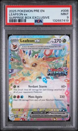 2025 POKEMON PRE EN-PRISMATIC EVOLUTIONS SURPRISE BOX EXCLUSIVE LEAFEON EX PSA 9 - Image 1