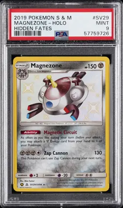 2019 POKEMON SUN & MOON HIDDEN FATES #SV29 MAGNEZONE-HOLO PSA 9 - Image 1