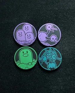 Pokemon TCG Dugtrio Spearow Glow in the Dark Coins Green Purple Cyan Lot*4 -LU57 - Image 1