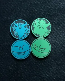 Pokemon TCG Jigglypuff Igglybuff Glow in the Dark Coins Green Cyan Lot*4 -LU57 - Image 1
