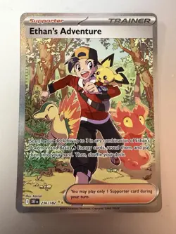Pokemon TCG Destined Rivals Ethan's Adventure Full Art Trainer Card 236/182 Sir - Image 1