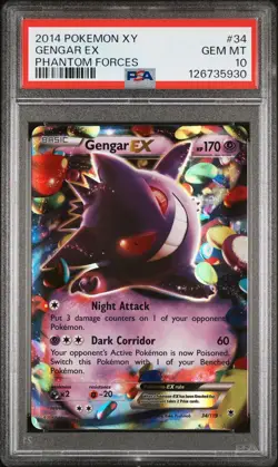 2014 POKEMON XY PHANTOM FORCES #34 GENGAR EX PSA 10 - Image 1