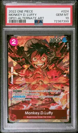 ONE PIECE OP01-ROMANCE DAWN #024 MONKEY D. LUFFY ALTERNATE ART PSA 10 - Image 1
