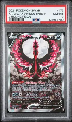 PSA 8 GALARIAN MOLTRES V 177 CHILLING REIGN SWORD & SHIELD ALT ART POKEMON - Image 1