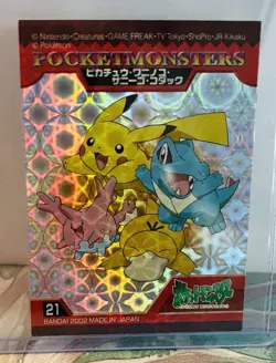 Pikachu Psyduck Super Rare ATOMIC HOLO Sticker BANDAI Japanese Pokemon 2002 - LP - Image 1