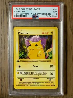 PSA 7 - Pokemon Yellow Cheeks PIKACHU - 1ST Edition Base Shadowless - 58/102 - Image 1