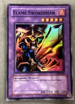 Yugioh Flame Swordsman LOB-003 Super Rare Original Print MP - Image 1