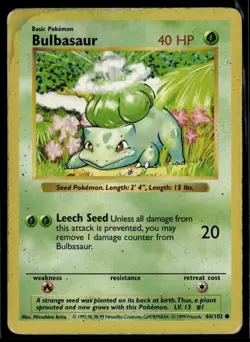 Pokemon Card - Bulbasaur Base Set (Shadowless) 44/102 Damaged - Image 1