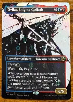 Ovika, Enigma Goliath #474 · Phyrexia: All Will Be One Borderless Compleat Foil - Image 1