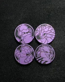 Pokemon TCG Blastoise Gengar Charizard Glow in the Dark Coins Purple Lot*4 -LU57 - Image 1