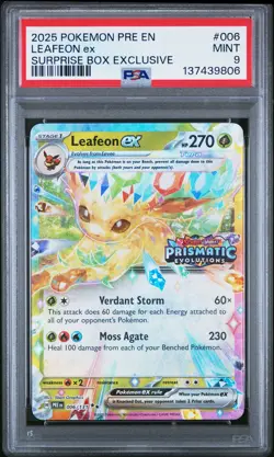 2025 POKEMON PRE EN-PRISMATIC EVOLUTIONS SURPRISE BOX EXCLUSIVE LEAFEON EX PSA 9 - Image 1
