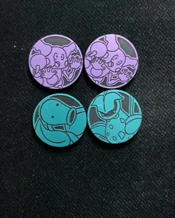 Pokemon TCG Blastoise Ditto Glow in the Dark Coins Cyan Purple Lot*4 -LU57 - Image 1