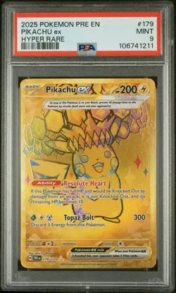 2025 POKEMON PRE EN-PRISMATIC EVOLUTIONS HYPER RARE #179 PIKACHU EX PSA 9 - Image 1