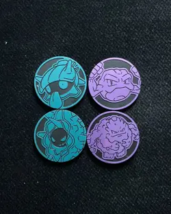Pokemon TCG Kyogre Gengar Zekrom Glow in the Dark Coins Cyan Purple Lot*4 -LU57 - Image 1