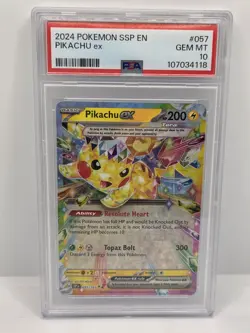 Pokemon TCG 2024 Surging Sparks Pikachu ex 57/191 PSA 10 - Image 1